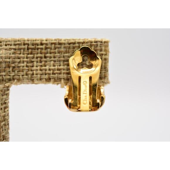 Christian Dior Vintage Cabochon Clip On Earrings Baguette Crystal Signed BinAO - Picture 9 of 12